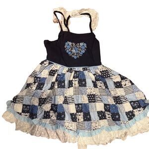 Charming Blue and White Kids Casual Dress
